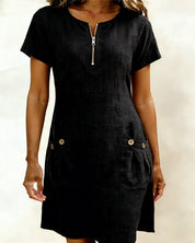 Lynda | Classic Elegant Zip-Neck Dress