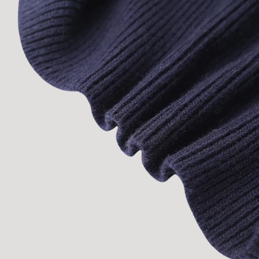 Michelle | Navy knit cardigan with denim trim