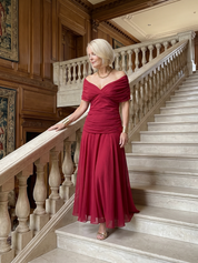 Calen | Elegant Bardot Off-the-Shoulder Midi Dress