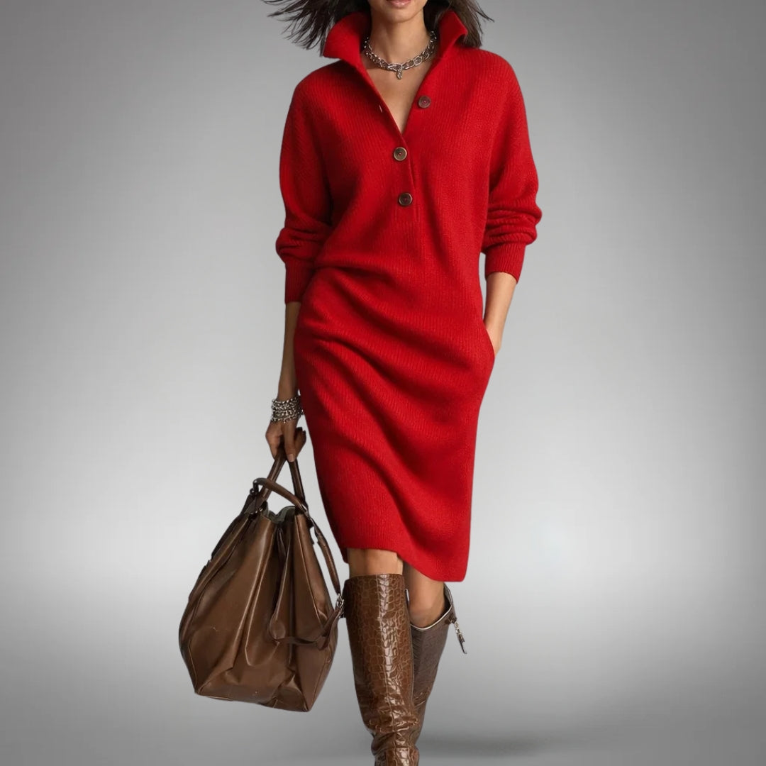 Julie | Button-Collar Midi Dress