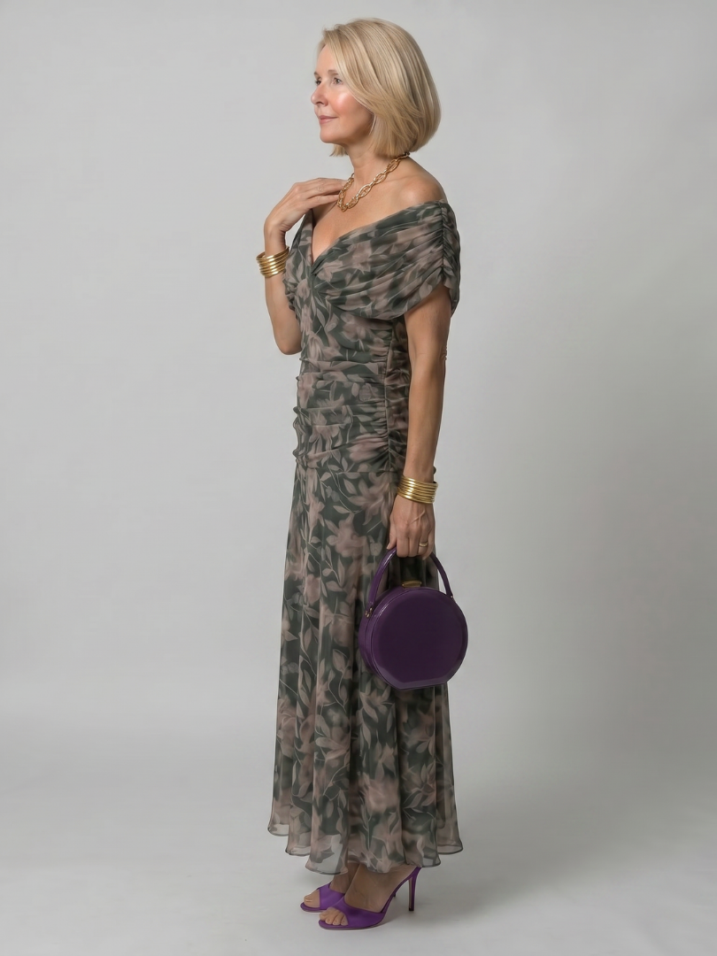Calen | Elegant Bardot Off-the-Shoulder Midi Dress