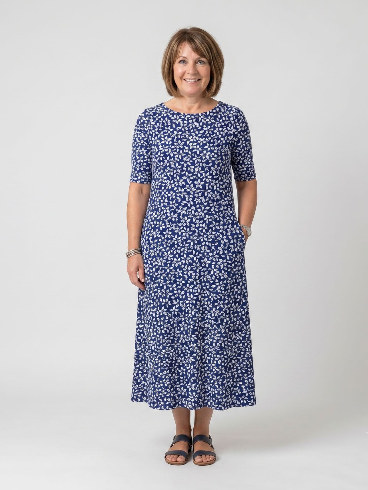 Olivia | Elegant Botanical Print Midi Dress