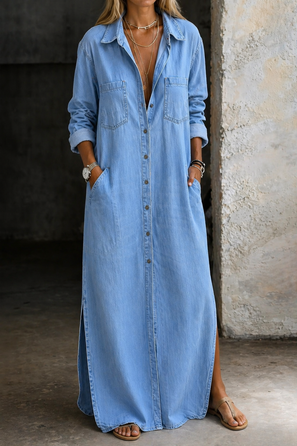Andrea | Classic Denim-Look Button-Down Dress