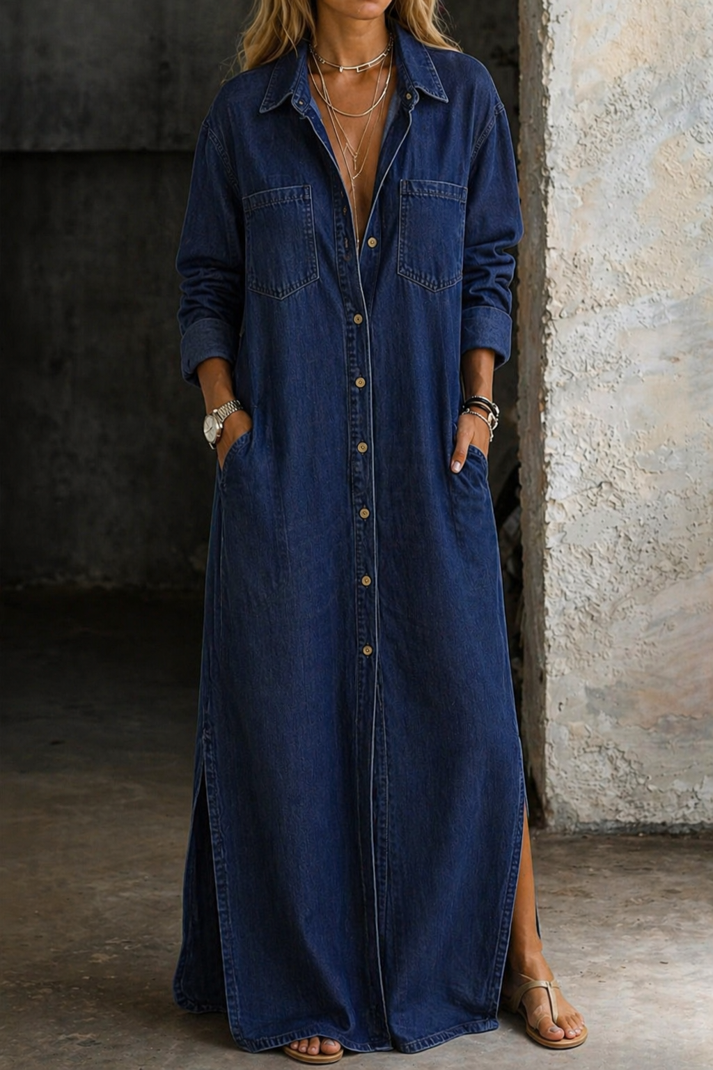 Andrea | Classic Denim-Look Button-Down Dress