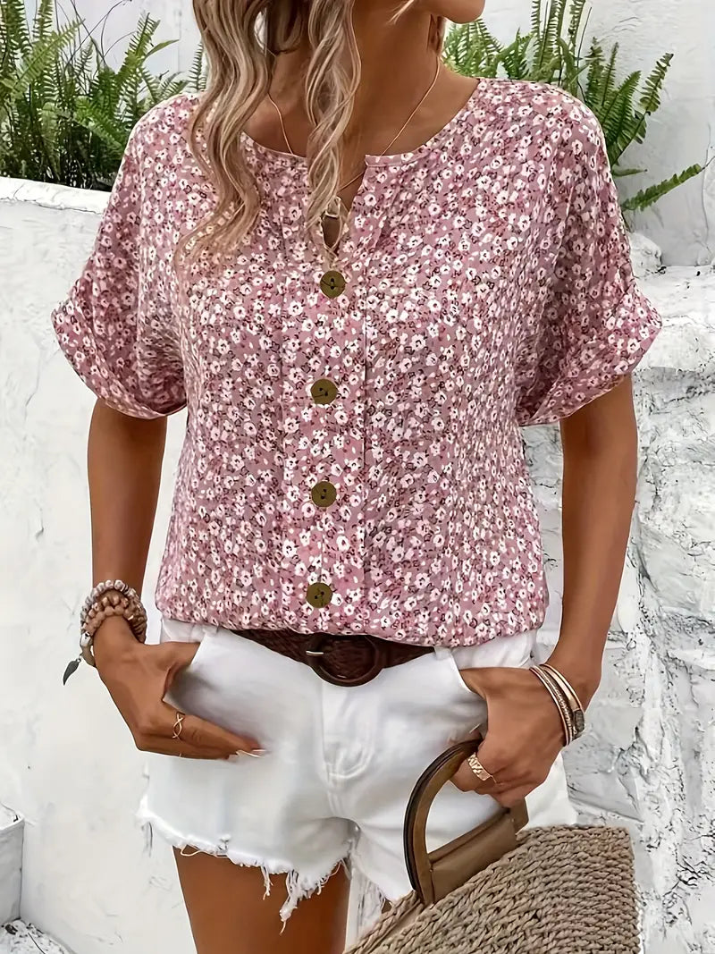 Charisse | Blouse with floral buttons
