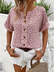 Charisse | Blouse with floral buttons