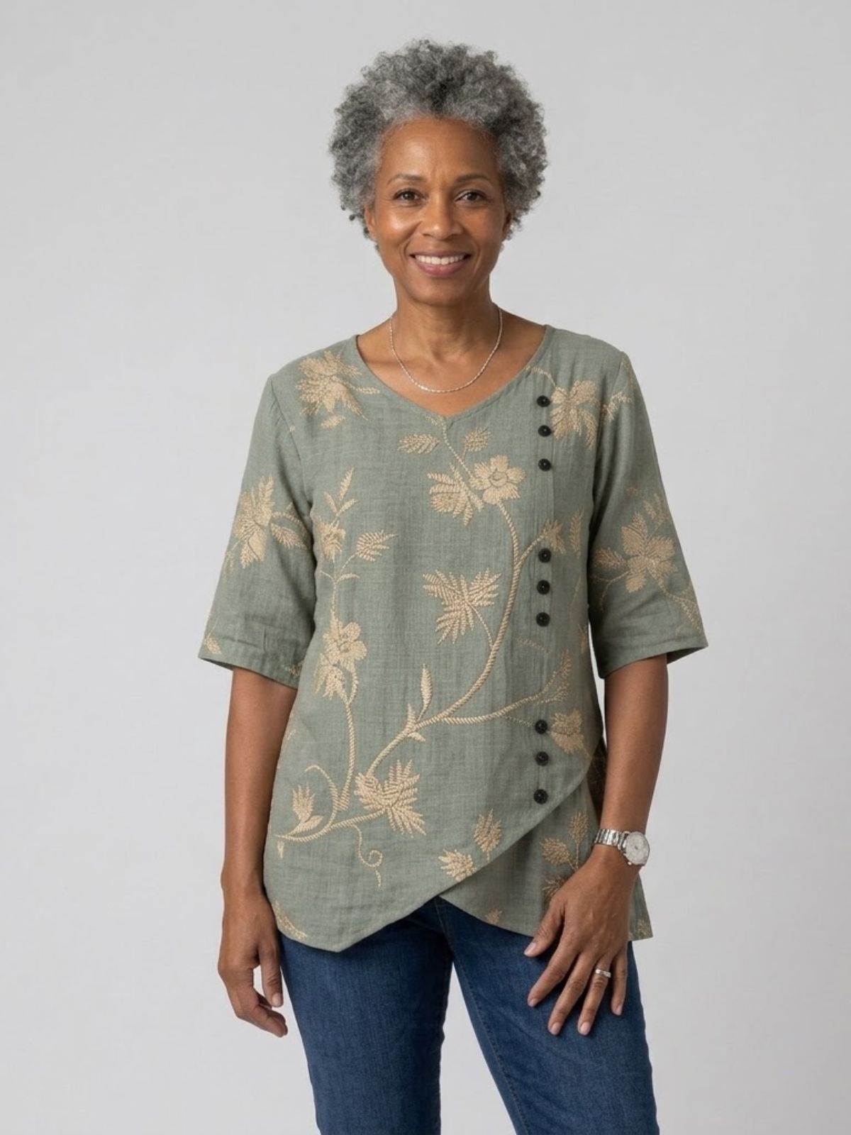 Myla | Refined Floral Asymmetric Tunic Blouse