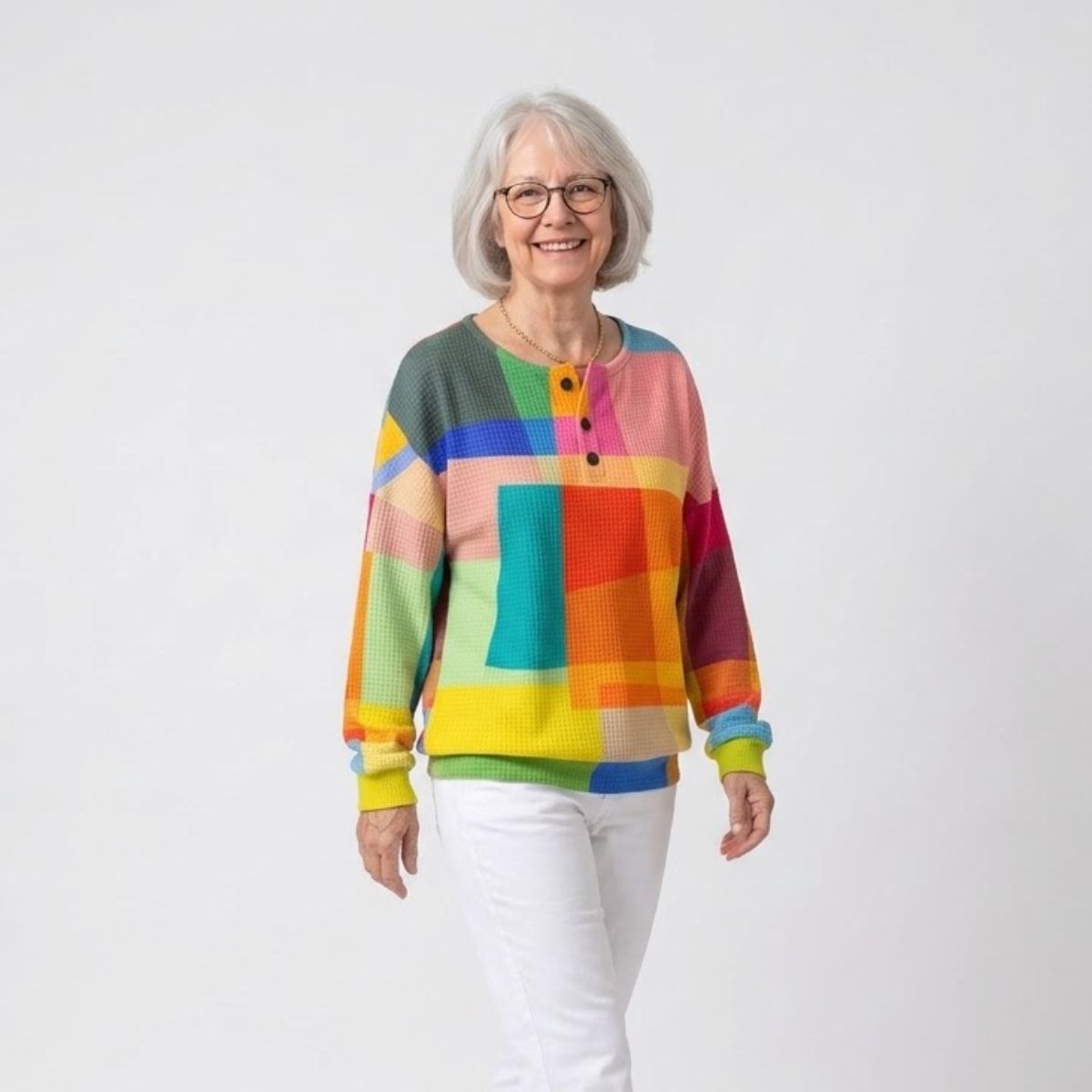 Crestine | Geometric Waffle-Knit Jumper