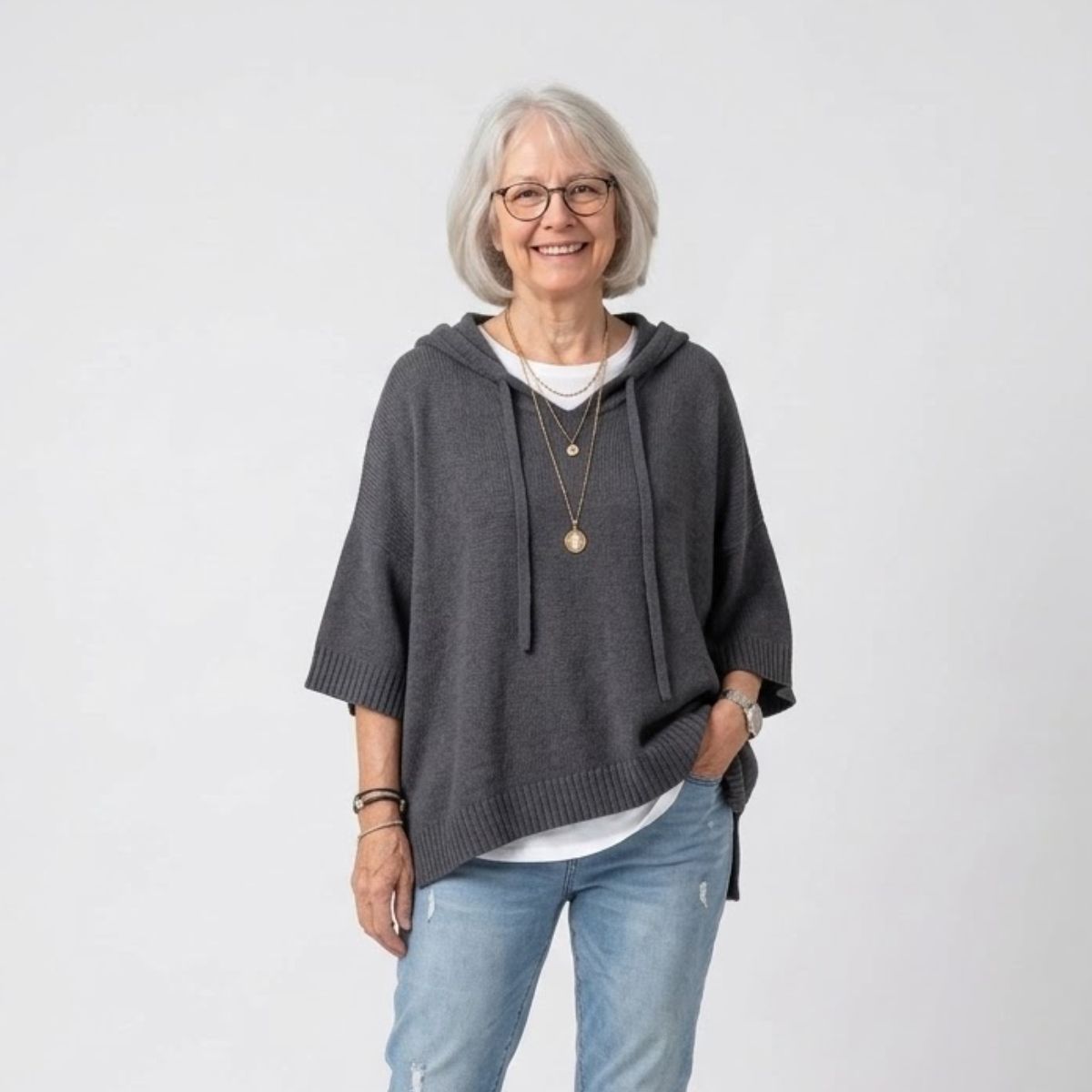 Camille | Poncho-Style Hooded Knit Jumper
