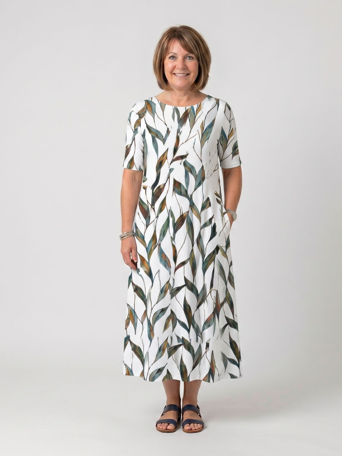 Olivia | Elegant Botanical Print Midi Dress