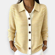 Nola | Fine-Striped Polo Cardigan