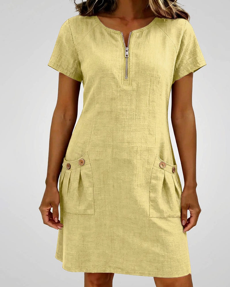 Lynda | Classic Elegant Zip-Neck Dress