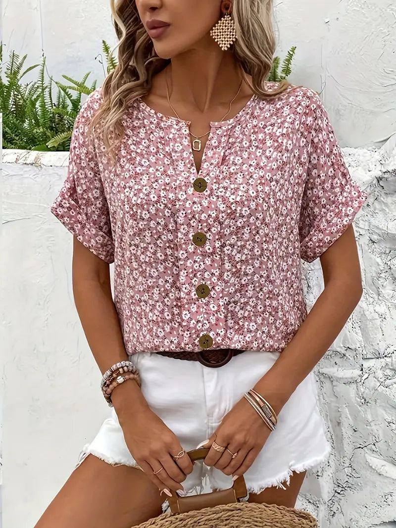 Charisse | Blouse with floral buttons