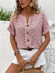 Charisse | Blouse with floral buttons