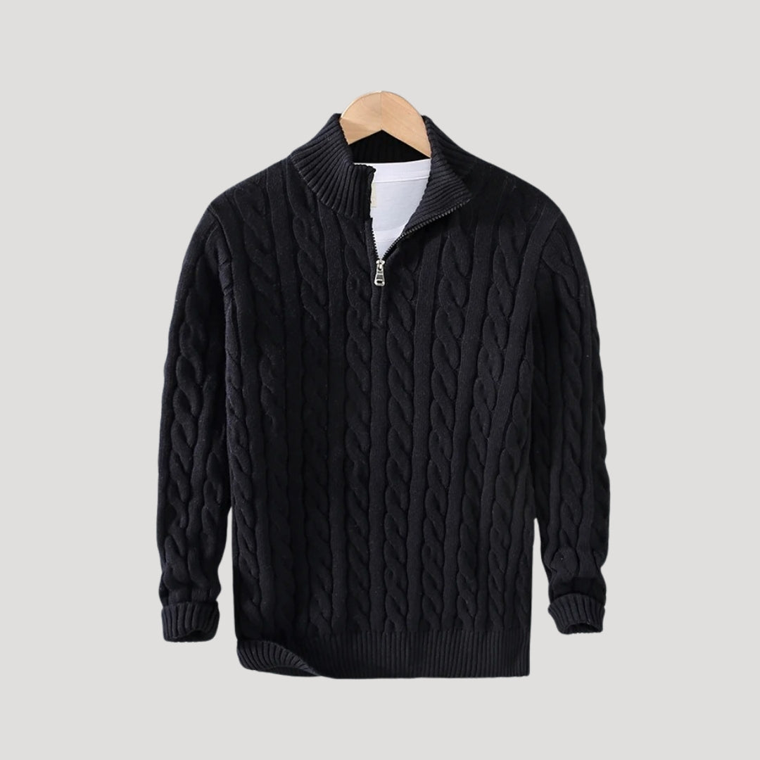 Becket | Half zip wool cable knit jumper