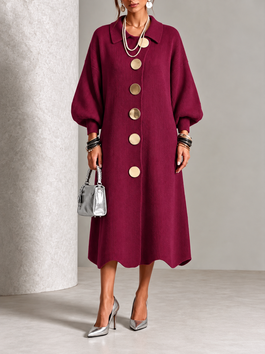 Clarie | Statement Button Knit Maxi Dress