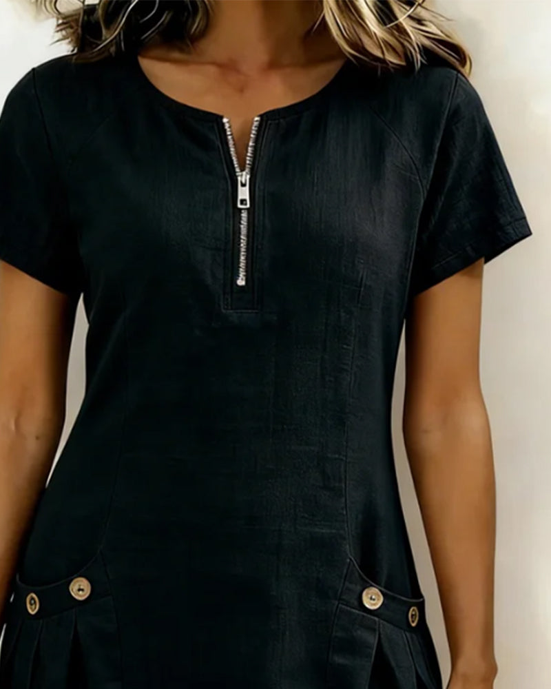 Lynda | Classic Elegant Zip-Neck Dress