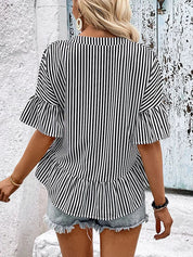 Elodie | Striped Tiered V-Neck Top