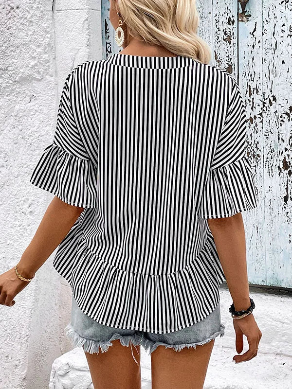 Elodie | Striped Tiered V-Neck Top