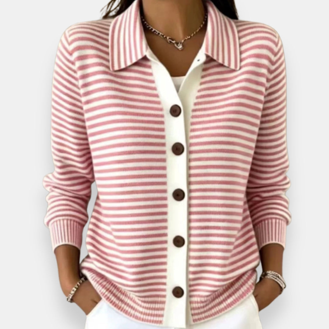 Nola | Fine-Striped Polo Cardigan