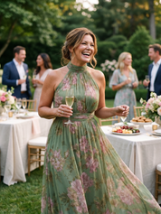 Mirelle | Elegant Gathered Halter Midi Dress