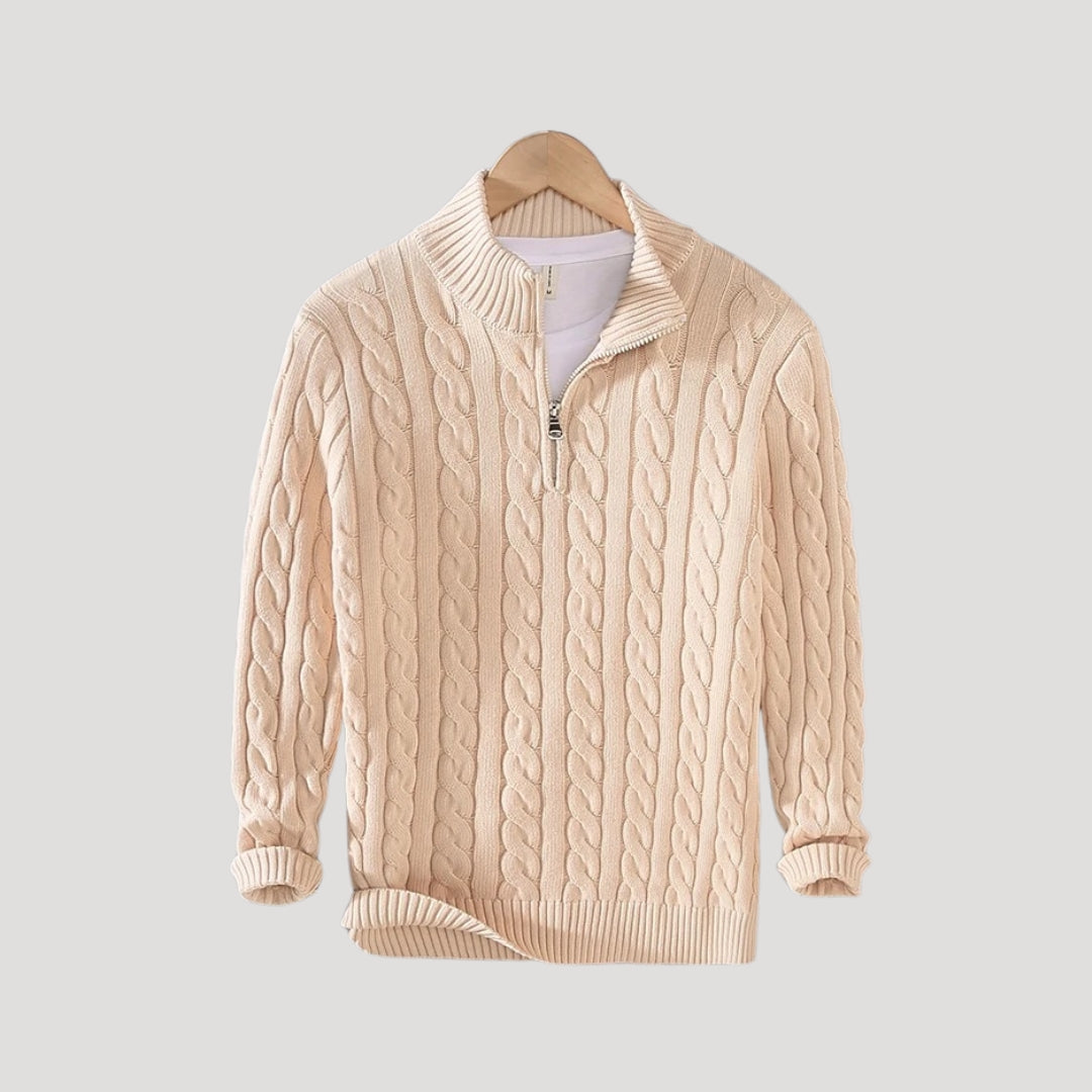 Becket | Half zip wool cable knit jumper