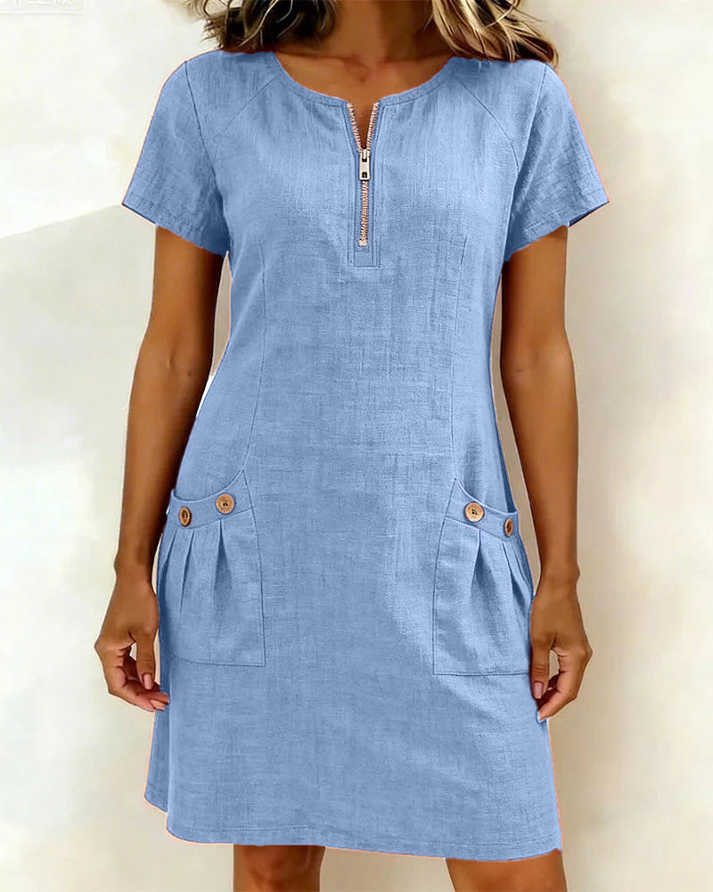 Lynda | Classic Elegant Zip-Neck Dress