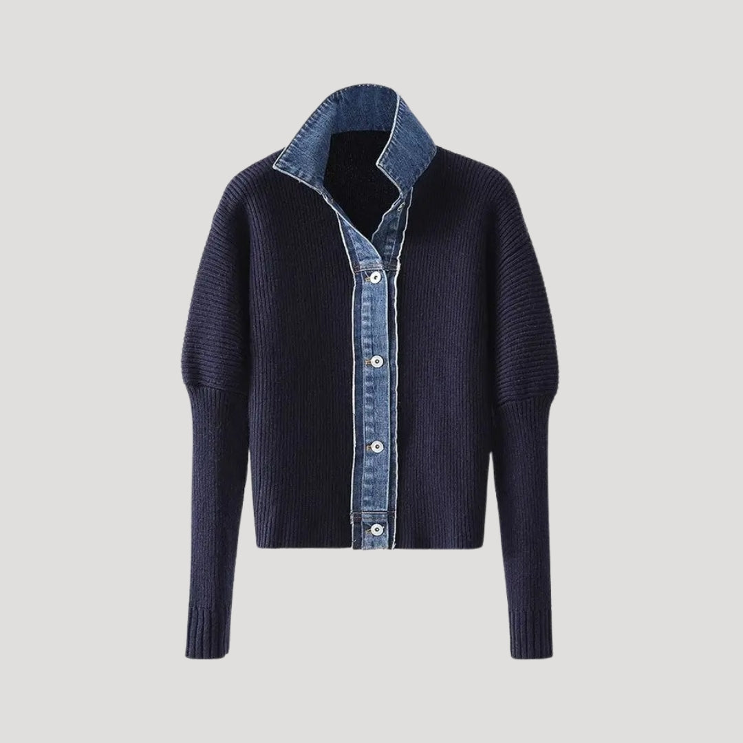 Michelle | Navy knit cardigan with denim trim