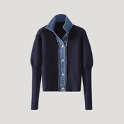Michelle | Navy knit cardigan with denim trim