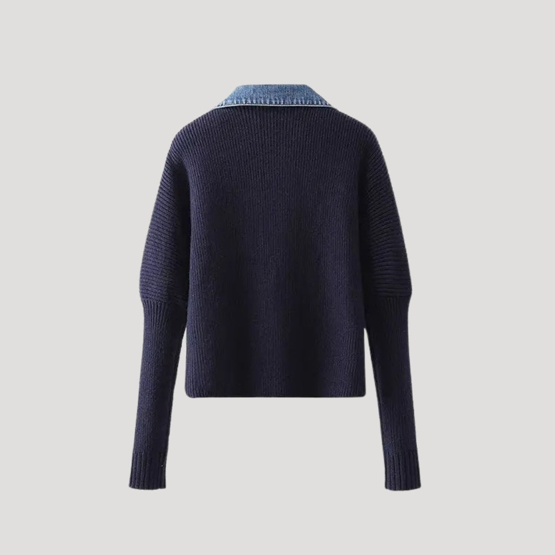 Michelle | Navy knit cardigan with denim trim