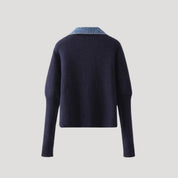 Michelle | Navy knit cardigan with denim trim