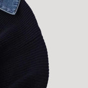 Michelle | Navy knit cardigan with denim trim