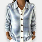 Nola | Fine-Striped Polo Cardigan