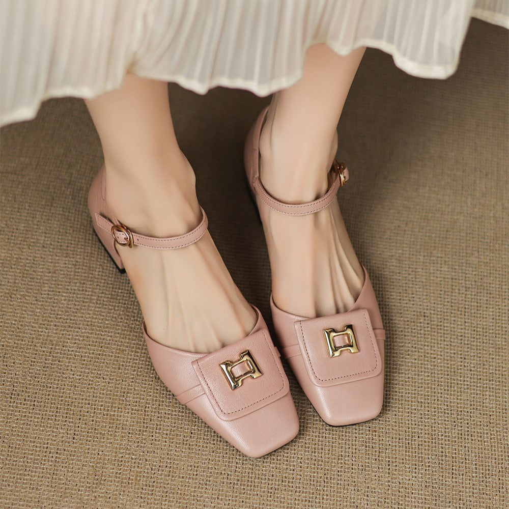 Elvane Buckle Leather Mary-Janes