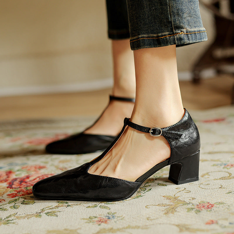 Elowen Leather T-Strap Heels