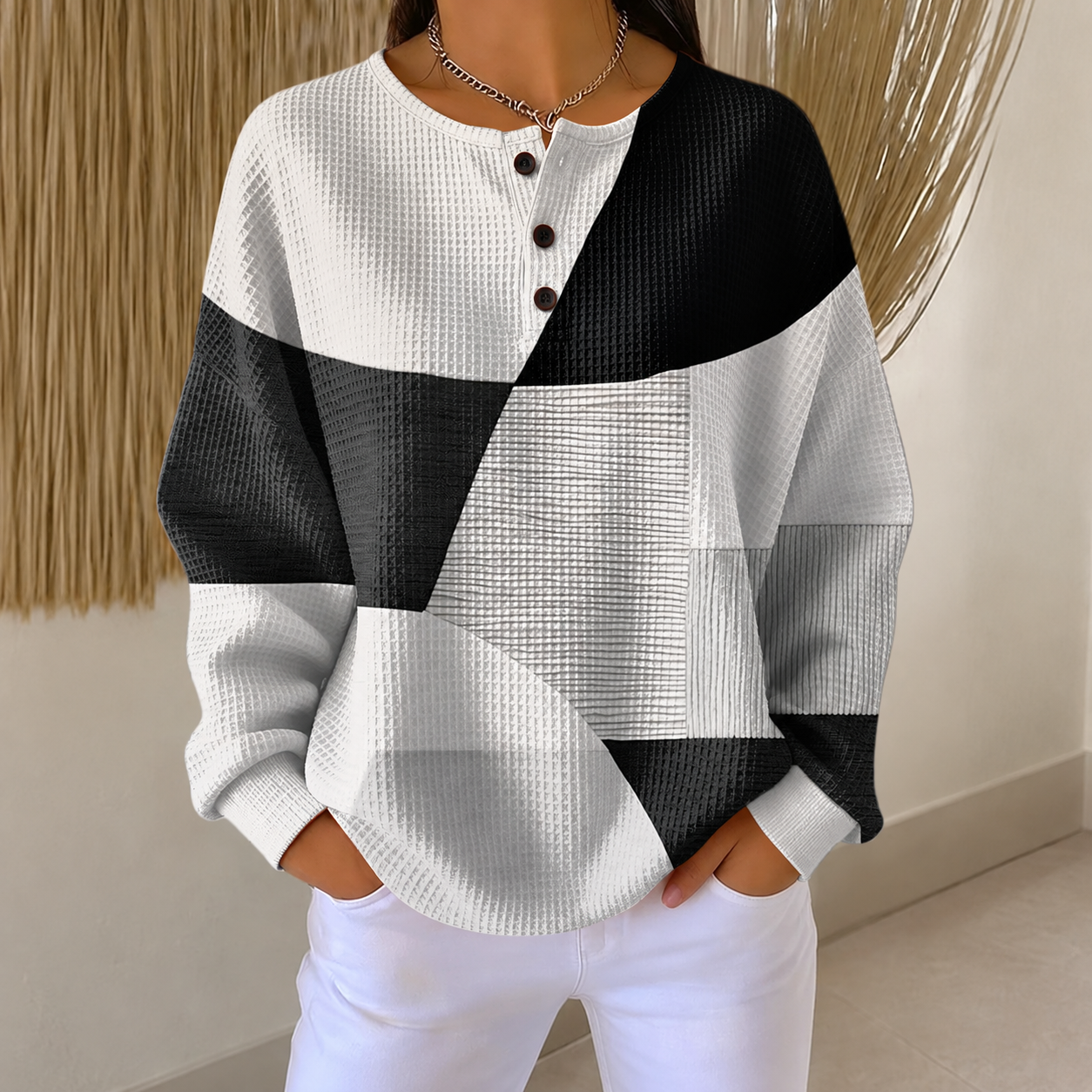 Crestine | Geometric Waffle-Knit Jumper