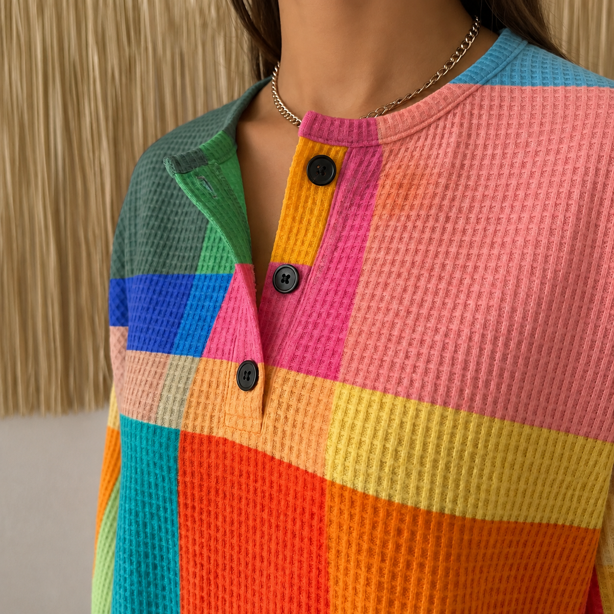 Crestine | Geometric Waffle-Knit Jumper
