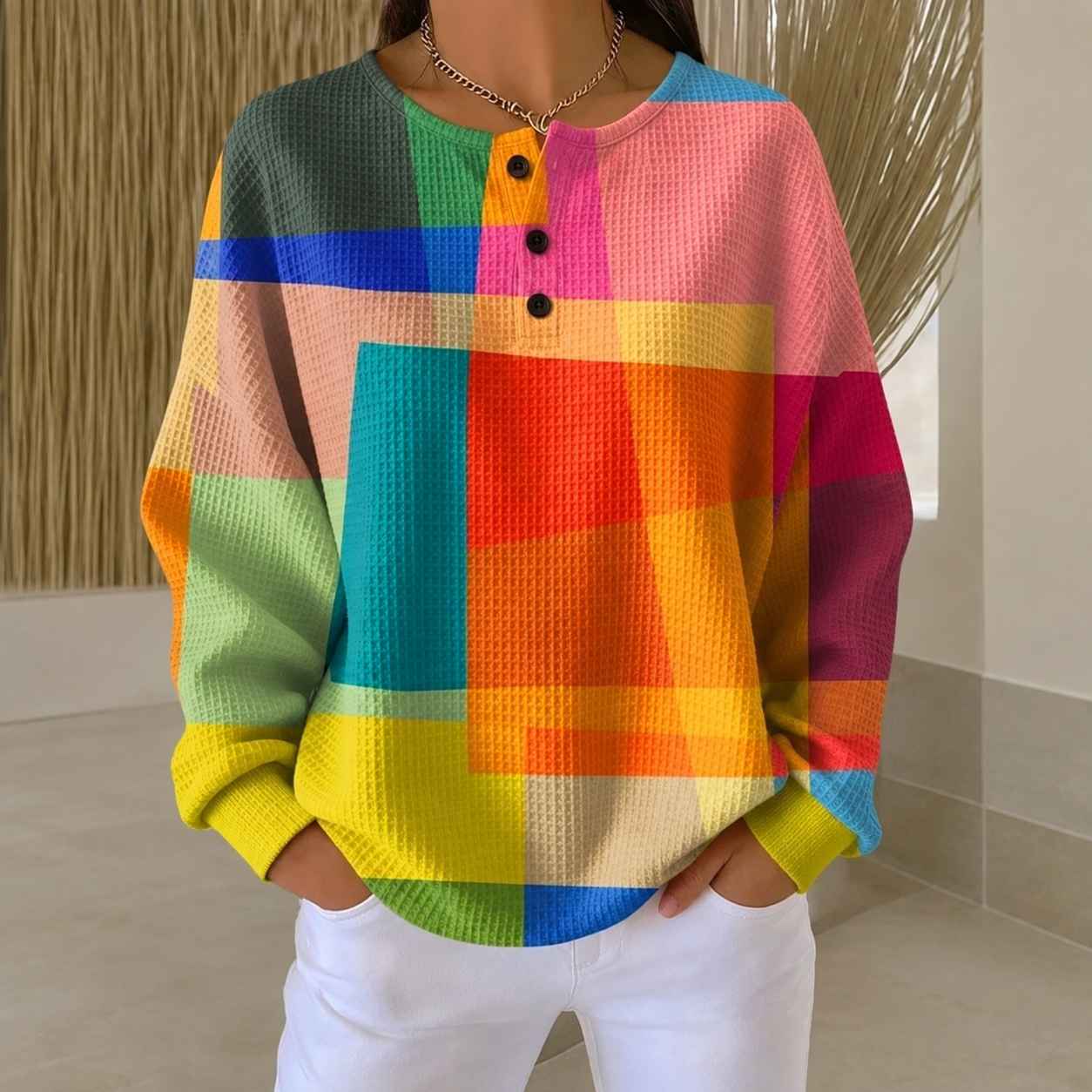 Crestine | Geometric Waffle-Knit Jumper