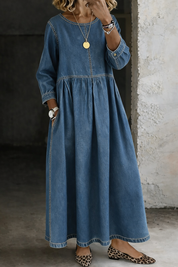 Hazel | Vintage Denim-Look Maxi Dress