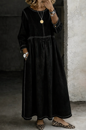 Hazel | Vintage Denim-Look Maxi Dress