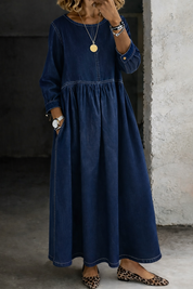 Hazel | Vintage Denim-Look Maxi Dress