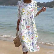 Bobbi | Timeless Botanical Print Midi Dress
