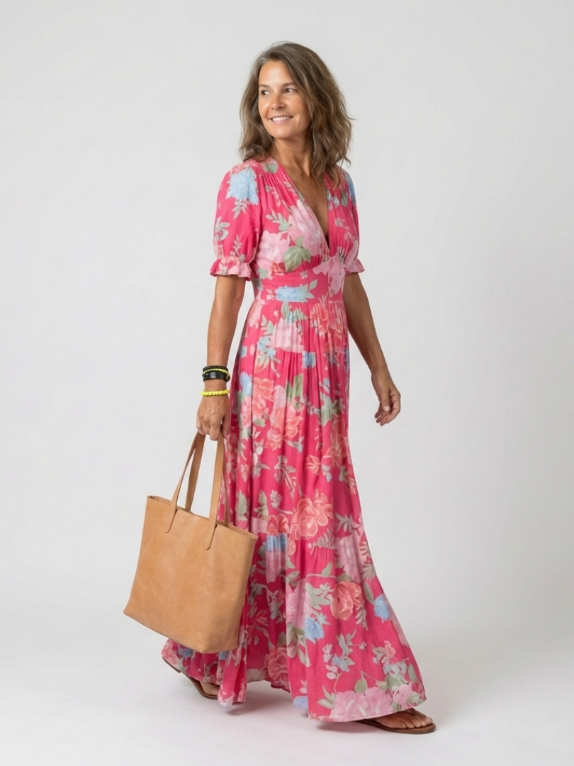 Eva | Vibrant Floral V-Neck Maxi Dress