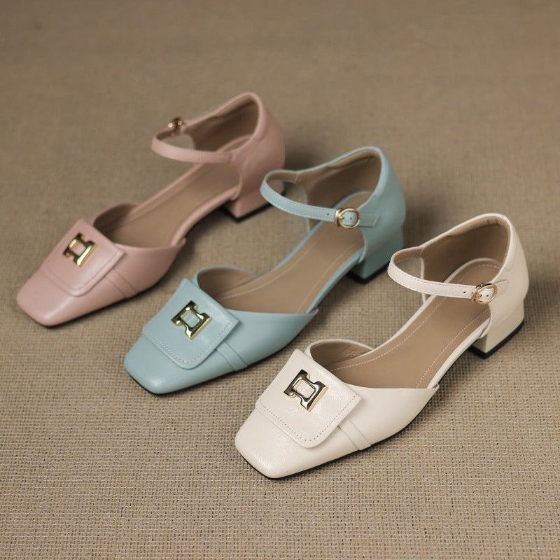 Elvane Buckle Leather Mary-Janes