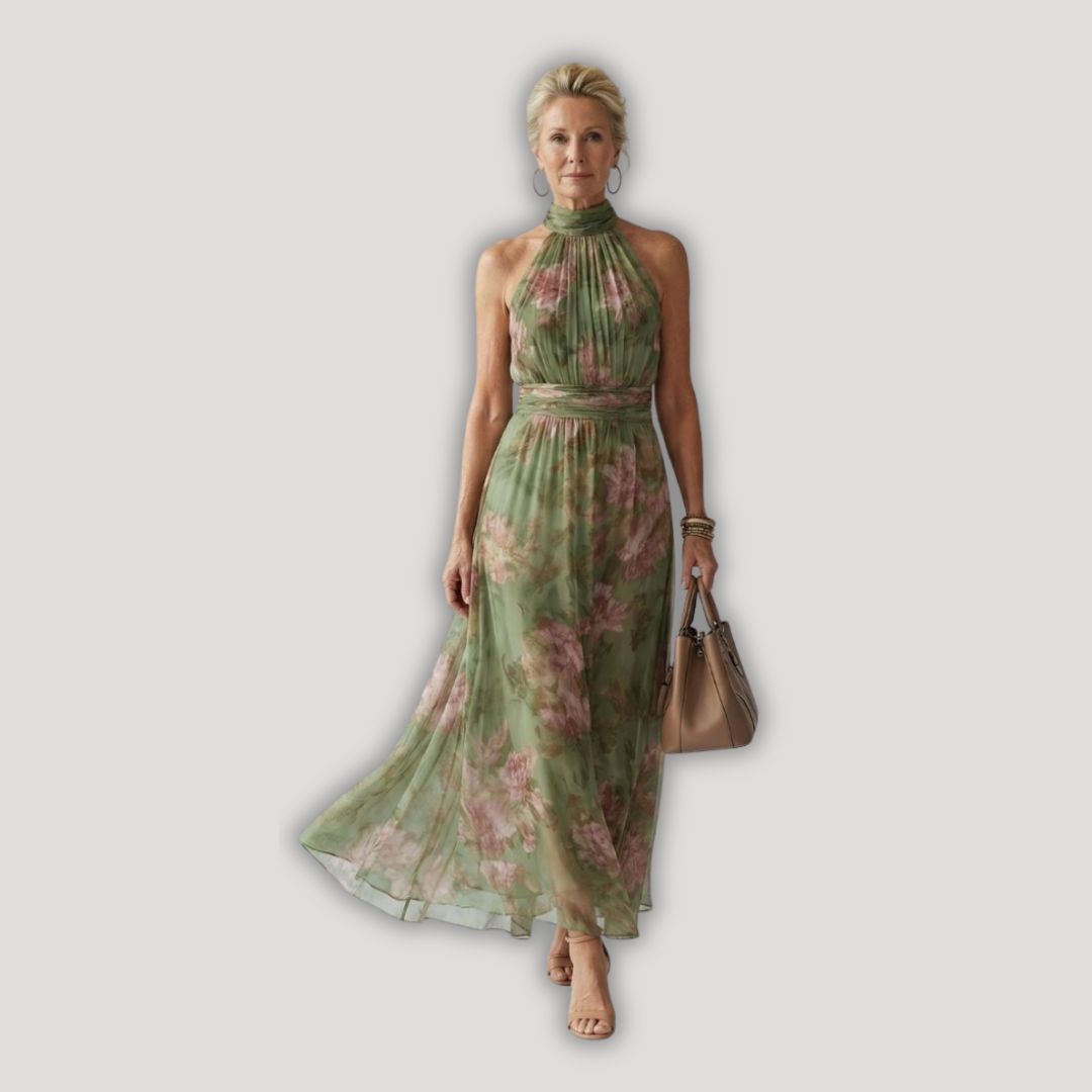 Mirelle | Elegant Gathered Halter Midi Dress