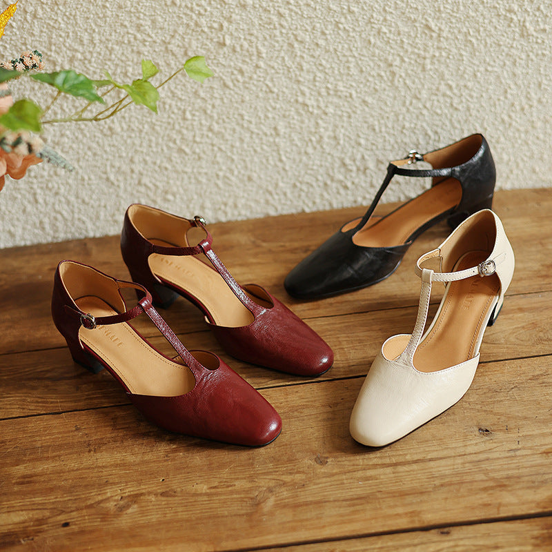 Elowen Leather T-Strap Heels