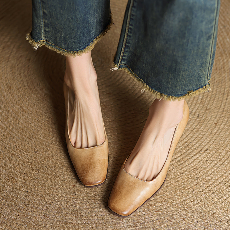 Elviera Square Leather Pumps