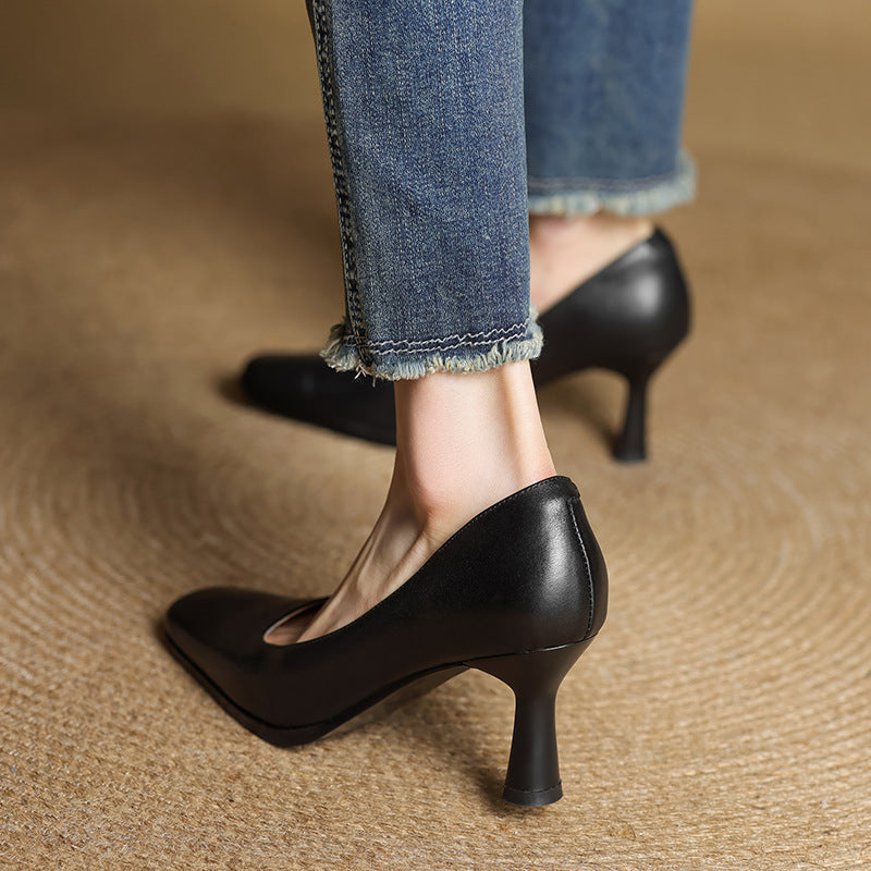 Elviera Square Leather Pumps