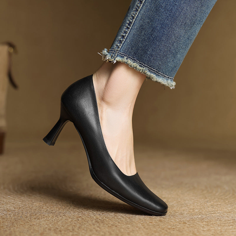 Elviera Square Leather Pumps