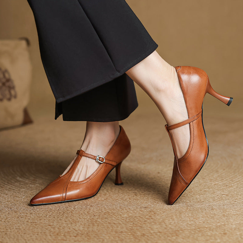 Aveline Leather T-strap Pumps